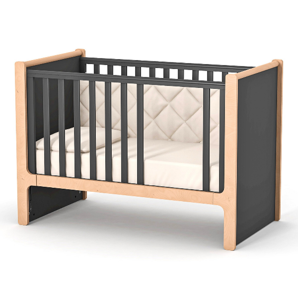 Dětská postýlka Markito Gekko Kids 120x60. Tmavě šedá / Přírodní buk